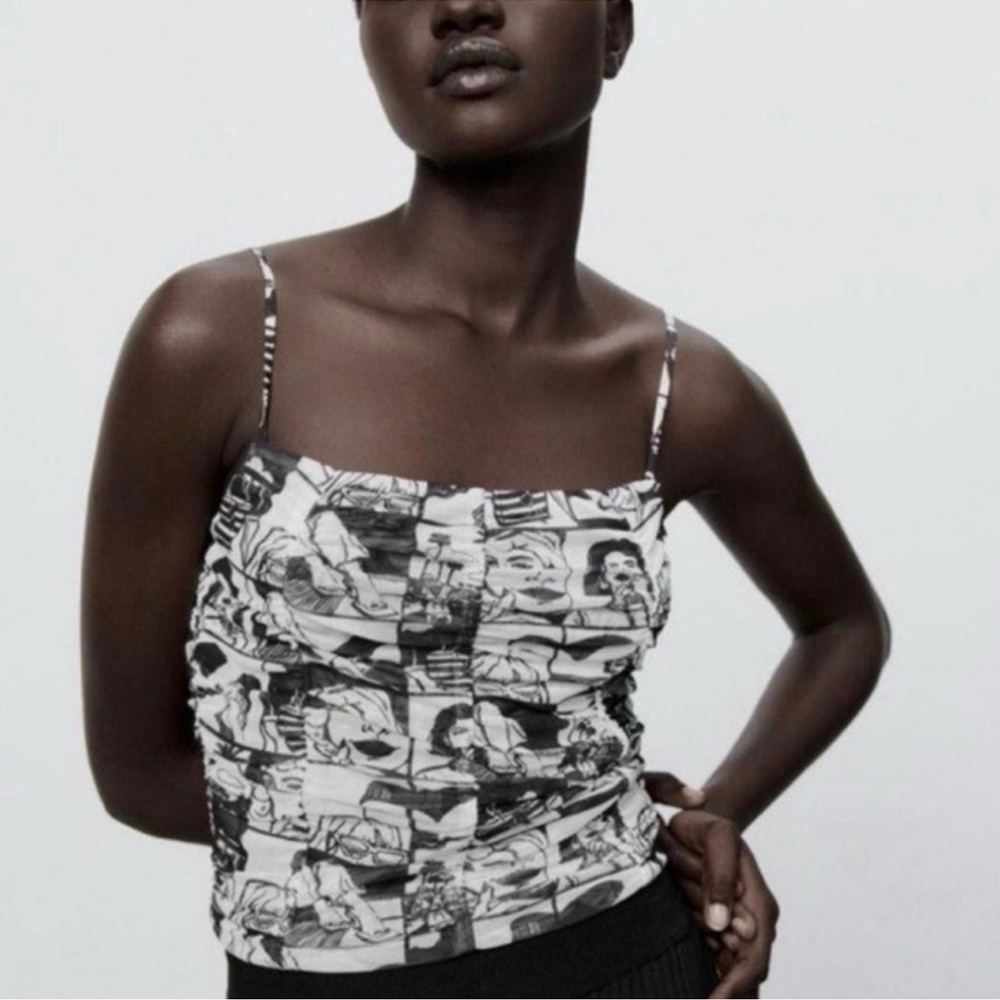 Zara Black and White Mesh Comic Graphic Tank Top
Small